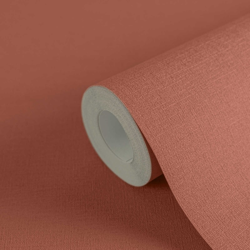 Kiremit ve terracotta tonlarında ince keten dokulu düz AS Creation Cuba 39097-8 vlies duvar kağıdı