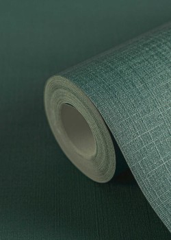 Cuba 39098-4 Düz Koyu Yeşil / Orman Yeşili Keten Dokulu Vlies Duvar Kağıdı, 5.33m²