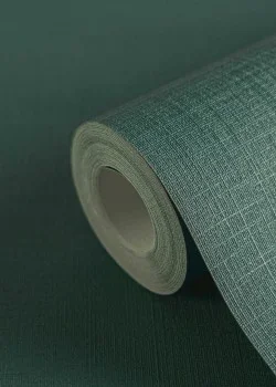 Cuba 39098-4 Düz Koyu Yeşil / Orman Yeşili Keten Dokulu Vlies Duvar Kağıdı, 5.33m²