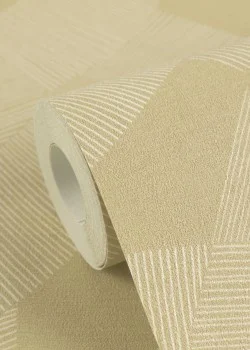 Cuba 79160-4 Geometrik Desenli Sütlü Kahve / Gold Bej Keten Dokulu Vlies Duvar Kağıdı, 5.33m²