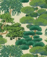 Cuba 79161-1 Krem Koyu Yeşil Bonsai ve Ağaç Desenli Vlies Duvar Kağıdı, 5.33m²