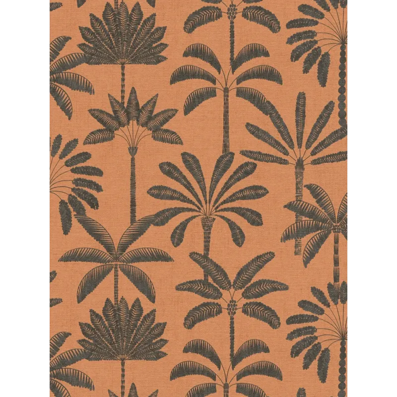 AS Creation Cuba 79163-3 Palmiye Desenli Taba Siyah Duvar Kağıdı Sıcak taba kiremit zemin üzerine antrasit siyah palmiye ağacı desenli AS Creation Cuba 79163-3 vlies duvar kağıdı