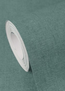 Cuba 79166-1 Düz Koyu Yeşil / Koyu Su Yeşili Keten Dokulu Vlies Duvar Kağıdı, 5.33m²