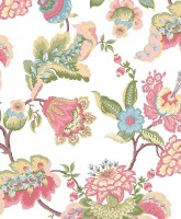 Blooming Garden 8301 Otantik Desenli Beyaz, Pembe ve Yeşil Duvar Kağıdı, 5.33m²