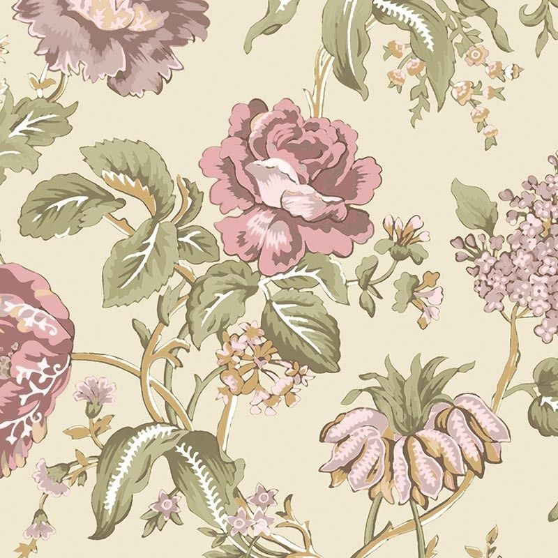 Krem zemin üzeri nostaljik pembe ve gül kurusu çiçek desenli Blooming Garden 8306 duvar kağıdı