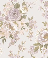 Blooming Garden 8310 Çiçek Desenli Krem, Eflatun ve Soft Gül Duvar Kağıdı, 5.33m²