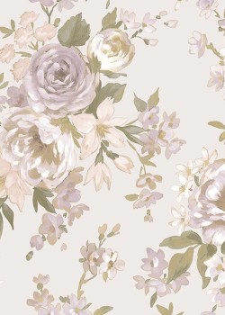 Blooming Garden 8310 Çiçek Desenli Krem, Eflatun ve Soft Gül Duvar Kağıdı, 5.33m²