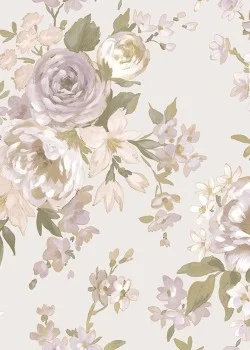 Blooming Garden 8310 Çiçek Desenli Krem, Eflatun ve Soft Gül Duvar Kağıdı, 5.33m²