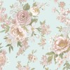 Su yeşili zemin üzerine pembe ve krem gül buketleri desenli Blooming Garden 8311 duvar kağıdı