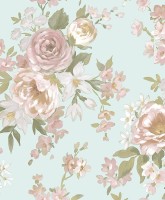 Blooming Garden 8311 Çiçek Desenli Su Yeşili, Soft Pembe ve Krem Duvar Kağıdı, 5.33m²