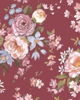 Blooming Garden 8312 Çiçek Desenli Bordo, Pembe ve Mavi Duvar Kağıdı, 5.33m²