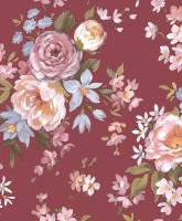 Blooming Garden 8312 Çiçek Desenli Bordo, Pembe ve Mavi Duvar Kağıdı, 5.33m²