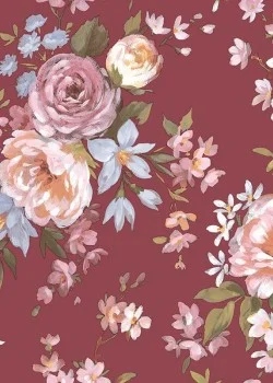 Blooming Garden 8312 Çiçek Desenli Bordo, Pembe ve Mavi Duvar Kağıdı, 5.33m²