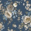 Lacivert zemin üzerine krem ve mavi çiçek buketleri desenli Blooming Garden 8313 duvar kağıdı