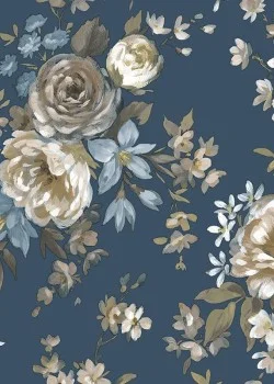Blooming Garden 8313 Çiçek Desenli Lacivert, Krem ve Mavi Duvar Kağıdı, 5.33m²