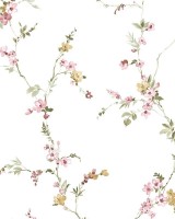 Blooming Garden 8335 Botanik Dal ve Kiraz Çiçeği Desenli Beyaz ve Pembe Duvar Kağıdı, 5.33m²
