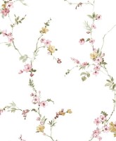 Blooming Garden 8335 Botanik Dal ve Kiraz Çiçeği Desenli Beyaz ve Pembe Duvar Kağıdı, 5.33m²