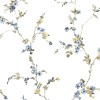 Beyaz zemin üzerine mavi ve sarı çiçekli dallar desenli Blooming Garden 8336 duvar kağıdı