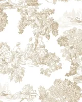 Blooming Garden 8340 Toile de Jouy Desenli Beyaz ve Vizon Duvar Kağıdı, 5.33m²