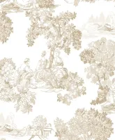 Blooming Garden 8340 Toile de Jouy Desenli Beyaz ve Vizon Duvar Kağıdı, 5.33m²