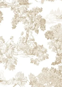 Blooming Garden 8340 Toile de Jouy Desenli Beyaz ve Vizon Duvar Kağıdı, 5.33m²