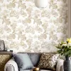 Beyaz zemin üzerine vizon bej Toile de Jouy manzara desenli Blooming Garden 8340 duvar kağıdı