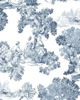 Blooming Garden 8342 Toile de Jouy Desenli Beyaz ve Mavi Duvar Kağıdı, 5.
