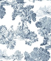 Blooming Garden 8342 Toile de Jouy Desenli Beyaz ve Mavi Duvar Kağıdı, 5.