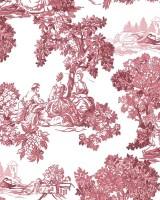 Blooming Garden 8343 Toile de Jouy Desenli Beyaz ve Gül Kurusu Duvar Kağıdı, 5.33m²