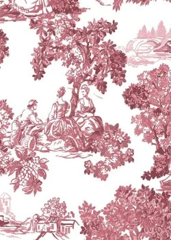 Blooming Garden 8343 Toile de Jouy Desenli Beyaz ve Gül Kurusu Duvar Kağıdı, 5.33m²