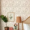 Bej ve krem zemin üzerine pudra pembe ile vizon çiçek desenli Blooming Garden 8351 duvar kağıdı