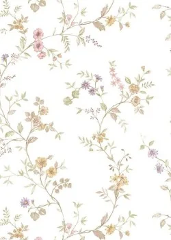 Blooming Garden 8355 Botanik Çiçek Desenli Beyaz ve Renkli Duvar Kağıdı, 5.33m²