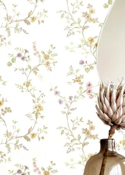 Blooming Garden 8355 Botanik Çiçek Desenli Beyaz ve Renkli Duvar Kağıdı, 5.33m²