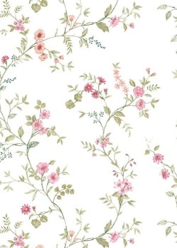 Blooming Garden 8356 Botanik Çiçek Desenli Beyaz ve Pembe Duvar Kağıdı, 5.33m²