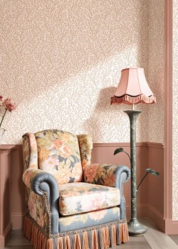 Blooming Garden 8364 Botanik Yaprak Desenli Beyaz ve Pembe Duvar Kağıdı, 5.33m²