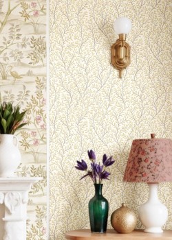 Blooming Garden 8366 Botanik Yaprak Desenli Beyaz ve Bej Duvar Kağıdı, 5.33m²