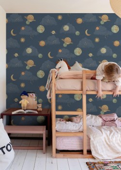 Jack 'n Rose Little Dreamers LD3515 Gezegenler Koyu Mavi Bebek Odası Duvar Kağıdı, 5.32m² Jack 'n Rose Little Dreamers LD3515 Gezegenler Koyu Mavi Bebek Odası Duvar Kağıdı, 5.32m²