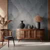 Antrasit ve gri tonlarında yelpaze pile desenli 3d etkili lüks duvar kağıdı