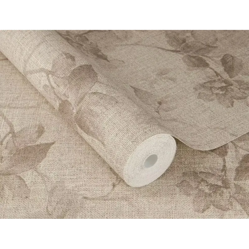 Rasch Atelier Tissé 612912 Botanik Çiçekli Beyaz Duvar Kağıdı Beyaz ve kırık beyaz tonlarında keten dokulu botanik çiçek dalları desenli Rasch Atelier Tisse 612912 duvar kağıdı