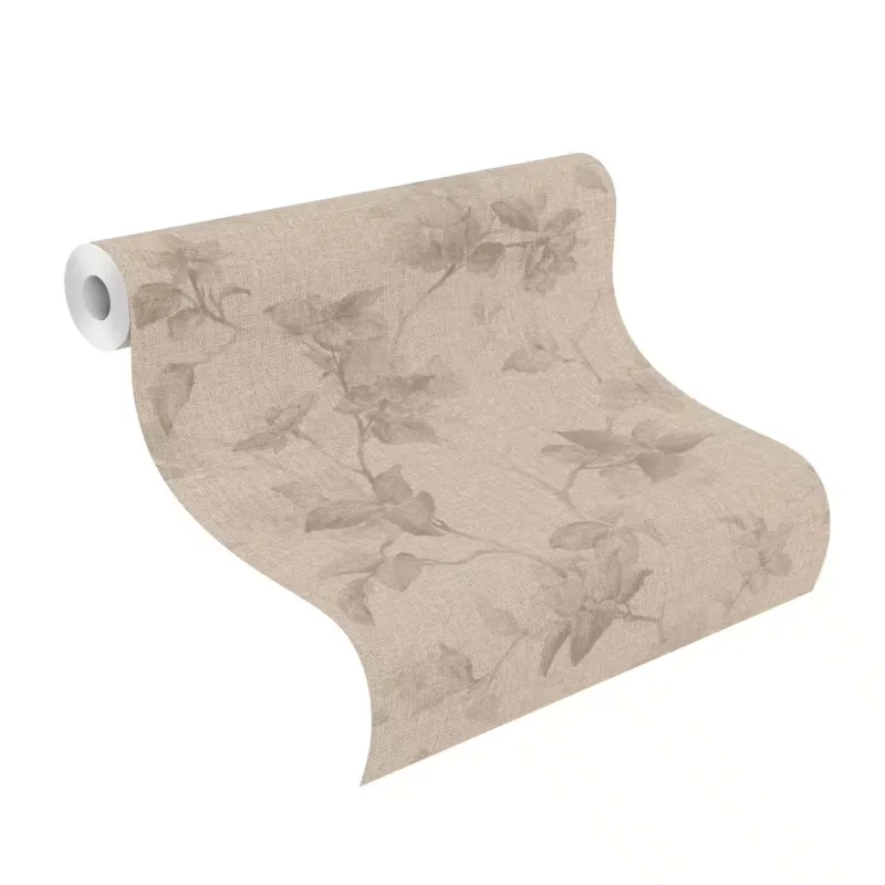Rasch Atelier Tissé 612912 Botanik Çiçekli Beyaz Duvar Kağıdı Beyaz ve kırık beyaz tonlarında keten dokulu botanik çiçek dalları desenli Rasch Atelier Tisse 612912 duvar kağıdı