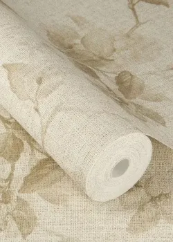 Rasch Atelier Tissé 612929 Keten Dokulu Açık Bej Botanik Yaprak Desenli Duvar Kağıdı, 5.33m²