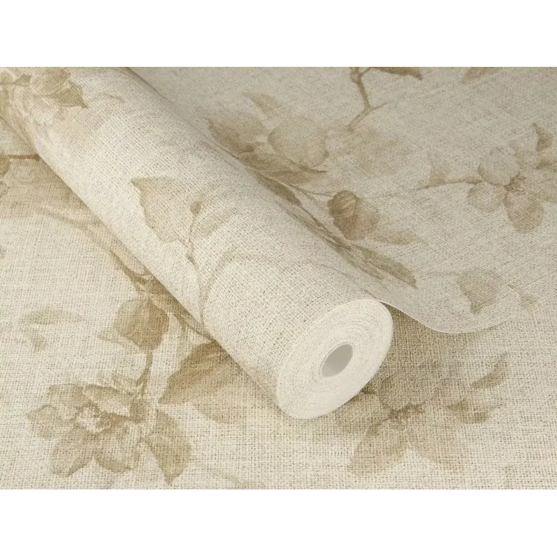 Rasch Atelier Tissé 612929 Açık Bej Keten Dokulu Duvar Kağıdı Açık bej keten dokulu botanik yaprak desenli Rasch Atelier Tisse 612929 duvar kağıdı