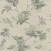 Rasch Atelier Tissé 612936 Keten Dokulu Çiçek Desenli Duvar Kağıdı Bej keten zemin üzerine yeşil botanik çiçek dallı Rasch Atelier Tisse 612936 duvar kağıdı