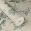 Rasch Atelier Tissé 612936 Keten Dokulu Çiçek Desenli Duvar Kağıdı Bej keten zemin üzerine yeşil botanik çiçek dallı Rasch Atelier Tisse 612936 duvar kağıdı