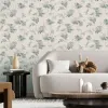 Rasch Atelier Tissé 612936 Keten Dokulu Çiçek Desenli Duvar Kağıdı Bej keten zemin üzerine yeşil botanik çiçek dallı Rasch Atelier Tisse 612936 duvar kağıdı