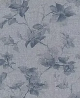 Rasch Atelier Tissé 612943 Çiçekli Yaprak Desenli Mavi Keten Duvar Kağıdı, 5.32m²