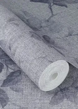 Rasch Atelier Tissé 612943 Çiçekli Yaprak Desenli Mavi Keten Duvar Kağıdı, 5.32m²