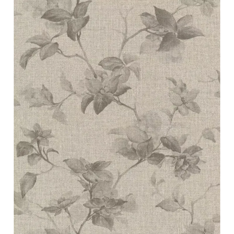 Rasch Atelier Tissé 612950 Botanik Çiçekli Yeşil Duvar Kağıdı Yeşil ve vizon tonlarında keten dokulu botanik çiçek dalları desenli Rasch Atelier Tisse 612950 duvar kağıdı