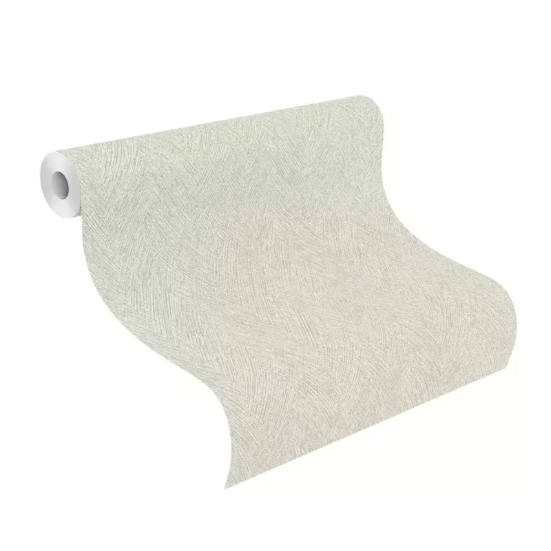 Ekru ve gri  tonlarında keten dokulu balıksırtı desenli Rasch Atelier Tisse 613162 duvar kağıdı