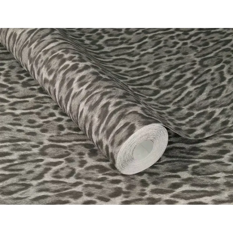 Rasch Atelier Tissé 613261 Gri Leopar Desenli Duvar Kağıdı Gri ve füme tonlarında keten dokulu leopar desenli Rasch Atelier Tisse 613261 duvar kağıdı